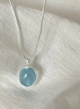 海蓝月光项链女高级感风小众椭圆吊坠锁骨链