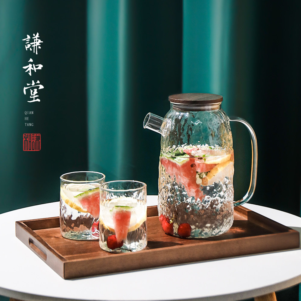 树纹冷水壶家用夏季玻璃水壶耐高温开水大容量凉茶壶套装凉水壶