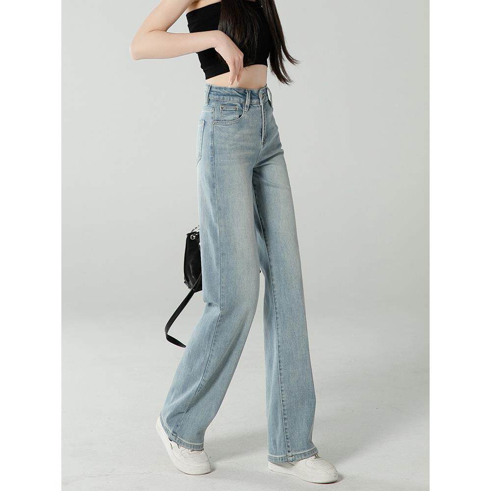 女士牛仔女浅春色宽2025新款小个子直筒夏季FG-1636-薄款浅蓝季阔