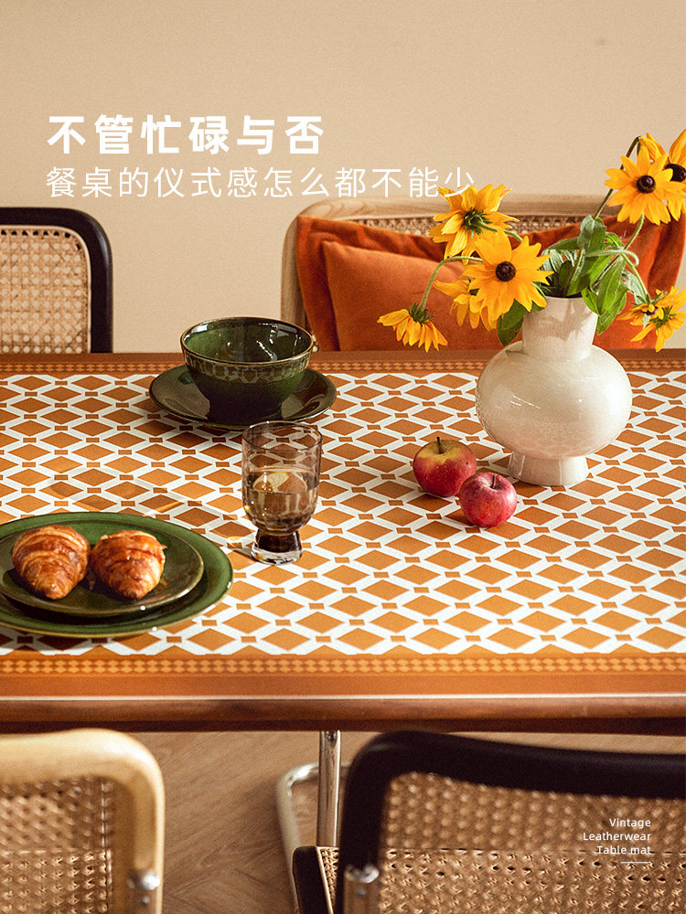 小花砖斯堪的纳维亚无障碍豪华覆古皮革桌垫餐桌垫家用防烫防水免