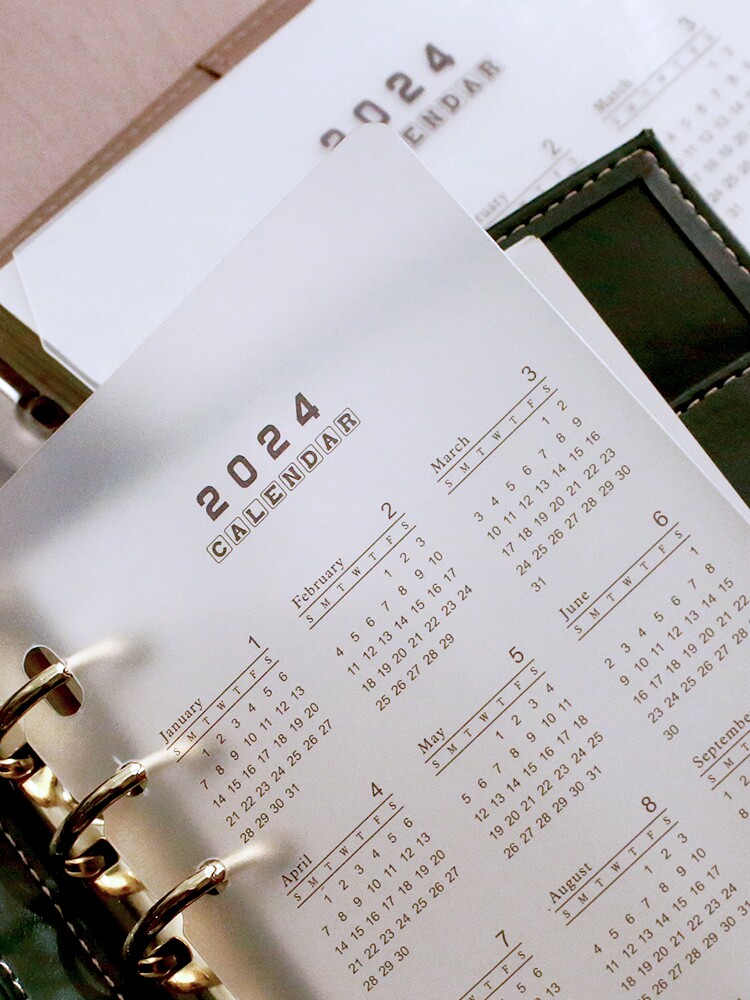 2024-2025 달력 루스리프 PP 백킹 플레이트 A5A6 6홀 반투명 핸드북 내부 페이지 파티션