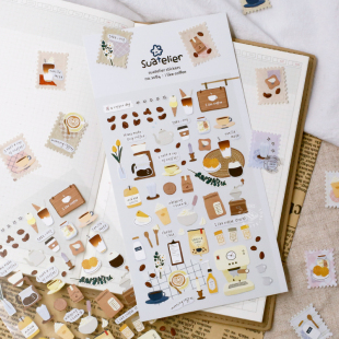 单张入 饰平面贴 韩国SONIA进口贴纸咖啡主题纸质贴纸 饮品手账装