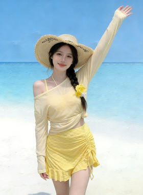 泳衣女2026新款长袖罩衫防晒胖mm遮肉比基尼三件套高级感海边度假