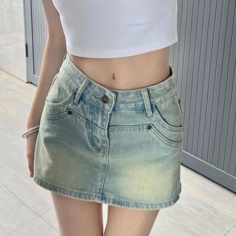 美式复古水洗高腰牛仔半身裙女夏季辣妹防走光裙裤裙子包臀短裙潮