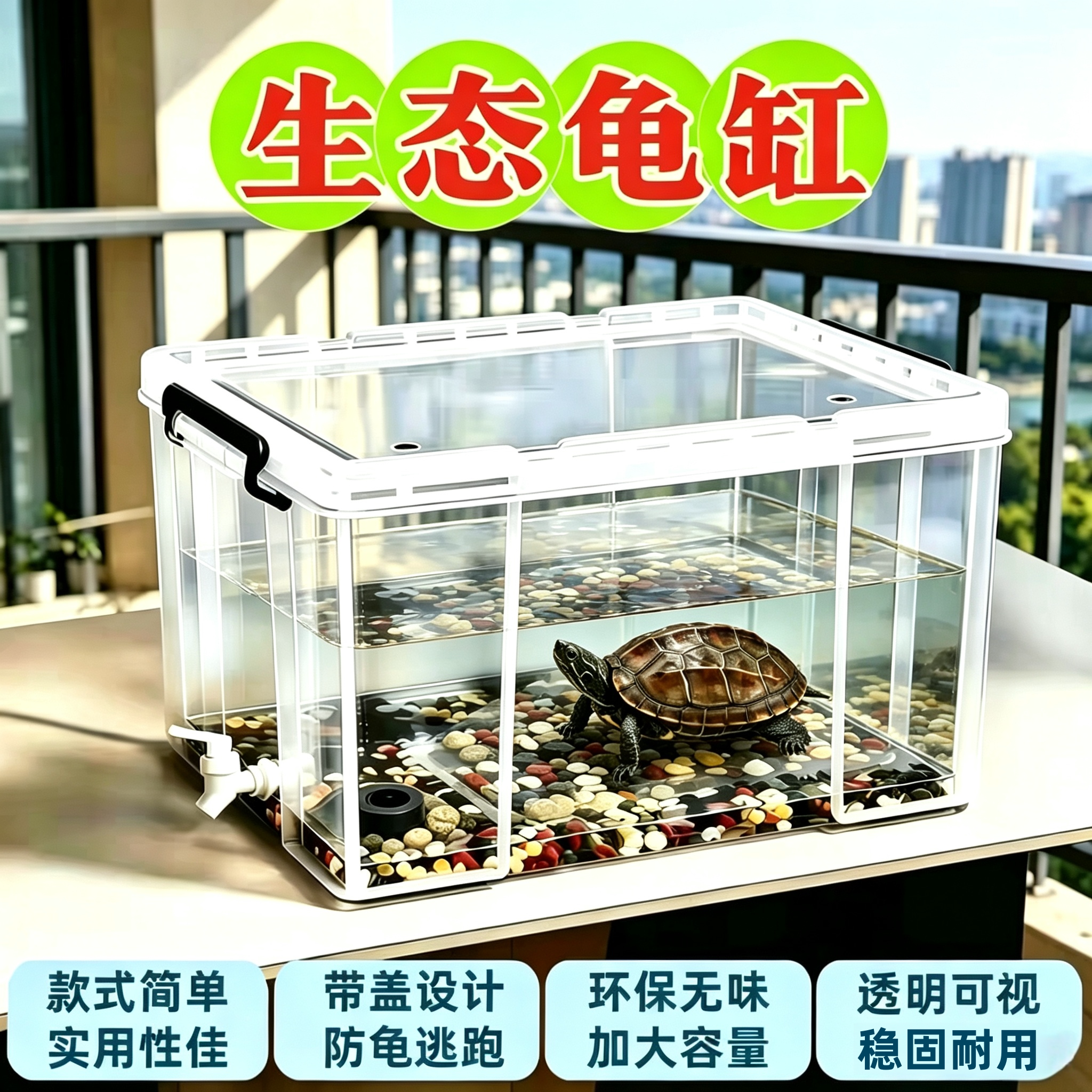 【乌龟缸】透明带盖饲养箱带排水生态养龟乌龟专用缸可造景周转箱