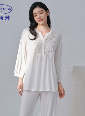 25款安莉芳春夏睡衣女九分袖套装宫廷风蕾丝边套头家居服EL00872