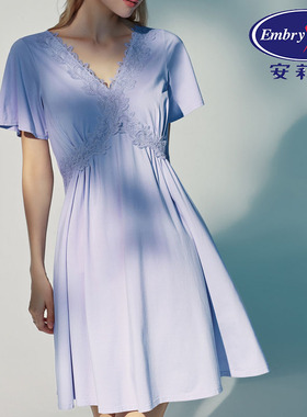 安莉芳莫代尔棉蕾丝睡裙女士短袖家居裙EL00427/EL00428睡衣套装