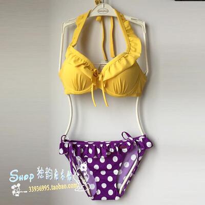 芬狄诗专柜正品 波点三角杯带钢圈比基尼分体泳衣FS0536