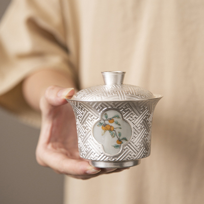 林晓伟盖碗中式陶瓷复古鎏银