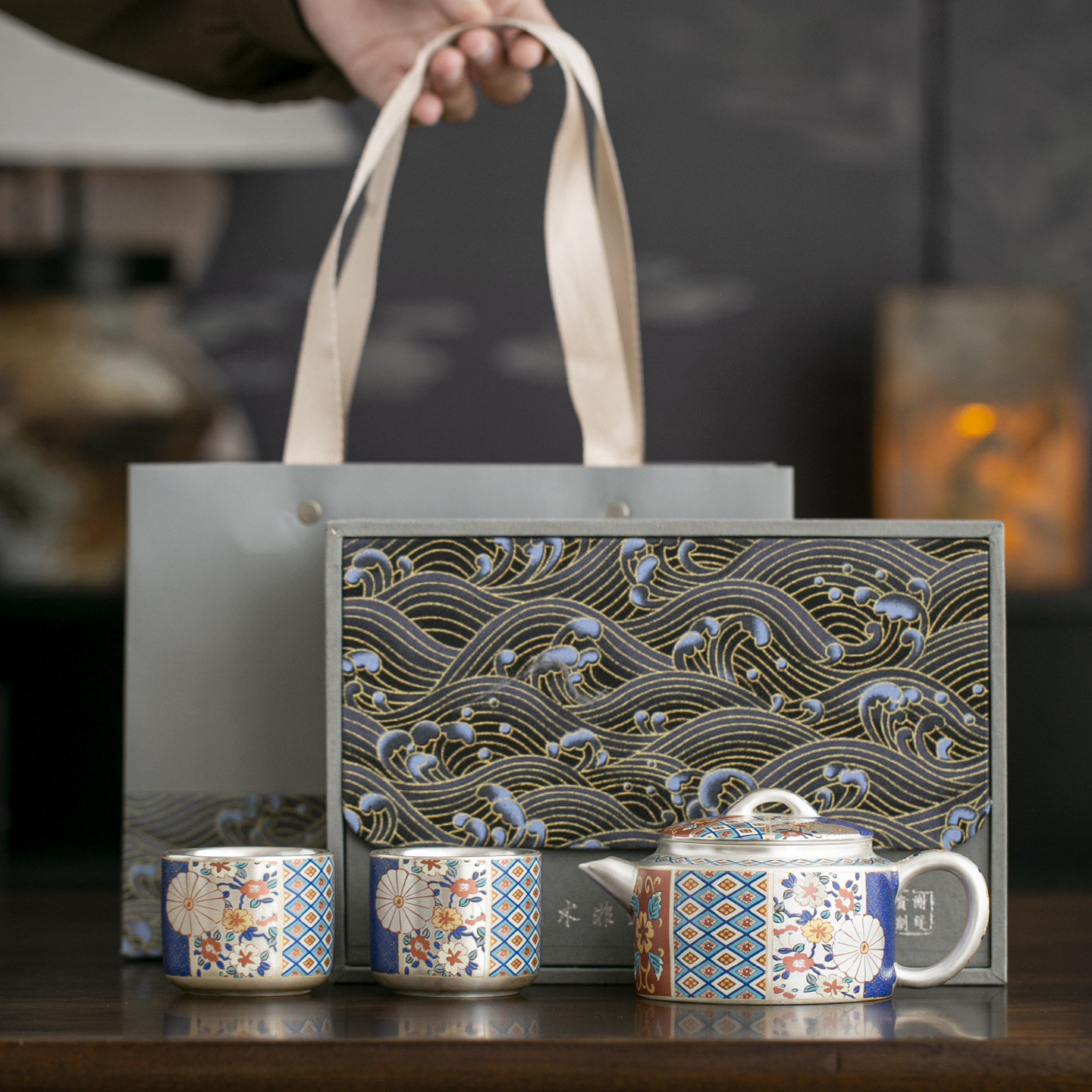 鎏银宫廷繁花一壶两杯家用高档陶瓷功夫茶具轻奢中式泡茶壶喝茶杯