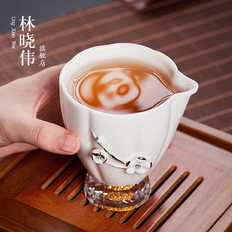 德化白瓷公道杯功夫茶具陶瓷加厚茶海描金匀杯大号分茶器茶道配件