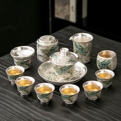 鎏银青龙墨龙陶瓷茶具套装简易送礼高档轻奢家用功夫茶具礼盒装