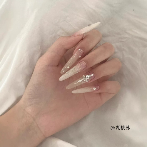 纯手工穿戴甲水晶洛可可香槟塔千金气质风轻奢高级感ins爆闪美甲