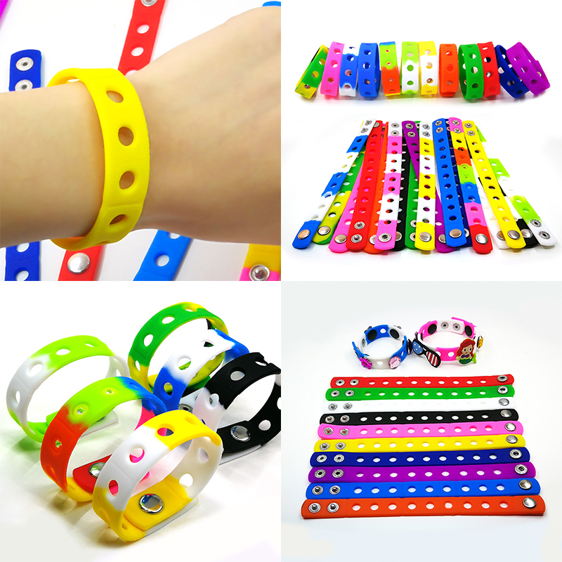 21Cm可爱儿童男女DIY卡通硅胶洞洞手腕带 趣味创意多色运动手环