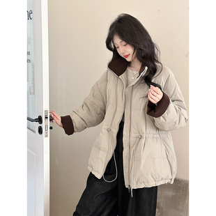 立领拼接收腰90白鸭绒羽绒服女冬中长款2025新款韩系洋气休闲外套