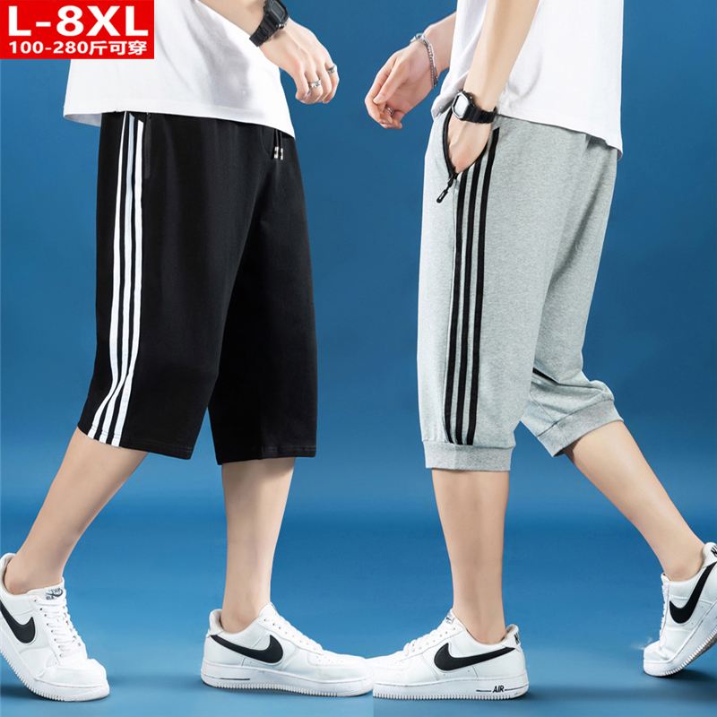 夏装潮流男士三条杠纯棉七分裤