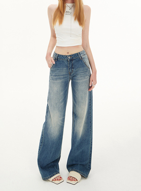 HDDD复古高腰新款浅蓝宽松阔腿裤百搭低腰直筒牛仔裤