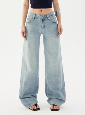 HDDD美式复古低腰辣妹宽松阔腿裤百搭春夏直筒牛仔裤新款