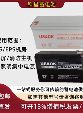 USAOK科星蓄电池UD12V7A17A24A38A65A100A120A150A200AH直流屏UPS