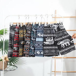 民族风泰国大象五分裤女夏季薄款外穿居家睡裤日系印花棉绸短裤女