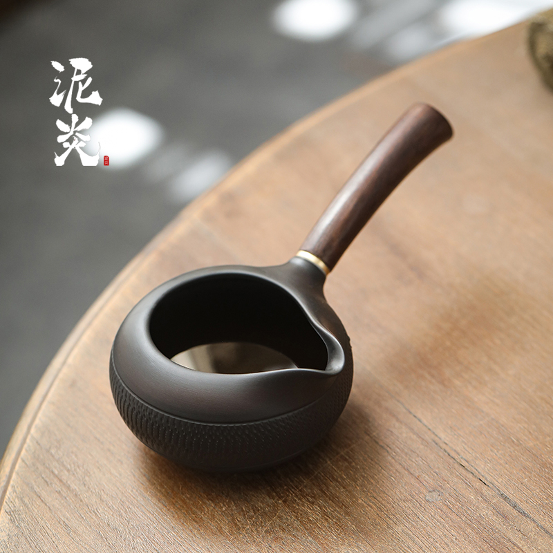 紫陶跳刀侧把公道杯手工复古黑檀木柄公杯茶海分茶器功夫茶道零配