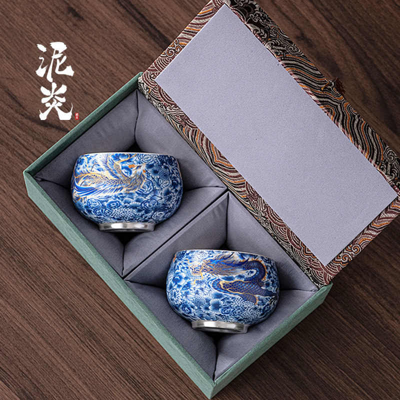 金质万花筒龙凤大师杯功夫茶套装茶杯陶瓷茶杯普洱茶个人杯礼盒