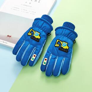 4-8岁挖掘机儿童滑雪手套男冬季加绒保暖防寒可触屏卡通可爱学生