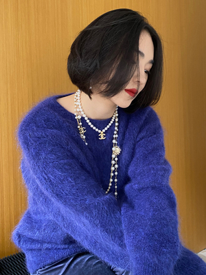 自由弹力马海毛毛衣克莱因蓝