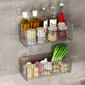 不锈钢厨房置物架免打孔水果菜篮壁挂葱姜蒜调料墙上收纳层架沥水