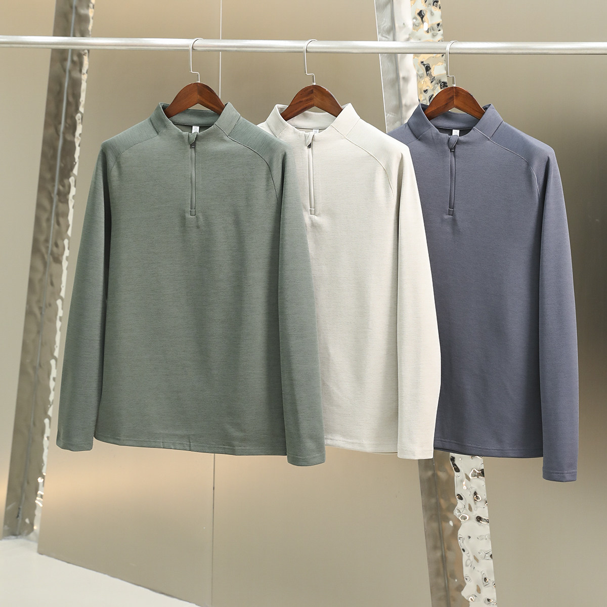 户外订单！轻量化透气面料！男士秋季半拉链立领打底长袖运动上衣