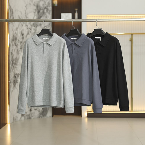 高级老钱！线下1599！针织华夫格！秋季男慵懒翻领长袖polo衫T恤
