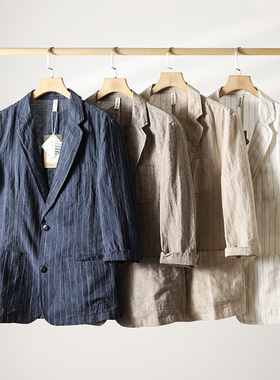 气度不凡！進囗水洗棉麻！春夏男士竖纹西服复古休闲商务单西西装