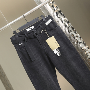秋季 新款 男士 设计师线 直筒牛仔长裤 酵洗四面弹 时尚 限定黑牛