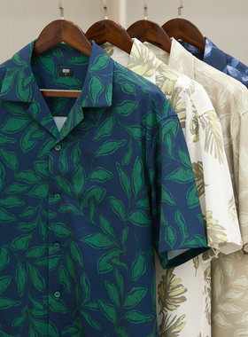 日系v1ntage风！古着花卉！清凉透气！男士古巴领短袖衬衫衬衣
