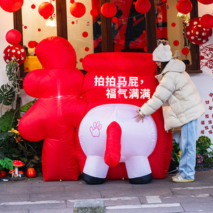新年财神爷摆件马年福字招财猫充气拍马屁气模商场大门口过年装饰