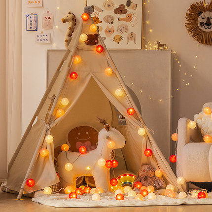 棉线球灯串灯儿童房间新年装饰布置帐篷led氛围灯彩灯闪灯露营灯