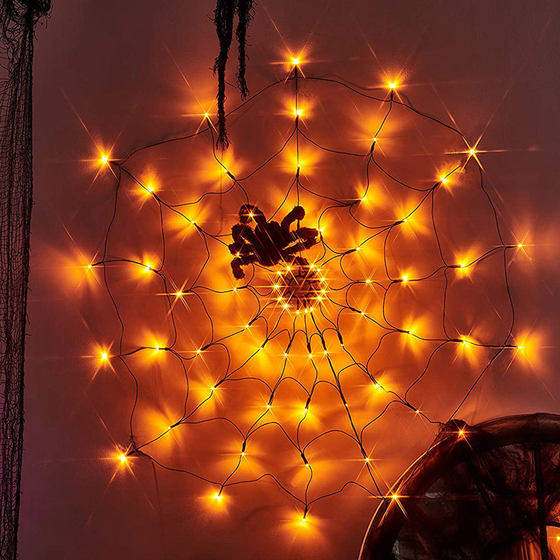 速发圣饰装节品蜘蛛网灯串道具儿童场景布置装扮用品发光摆件南瓜