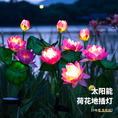 户外庭院草坪灯太阳能花朵地插灯防水花园荷花装饰灯景观灯满天星