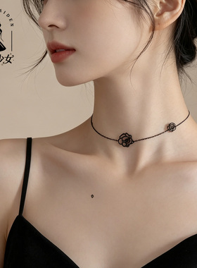 花边少女暗黑色玫瑰choker锁骨链