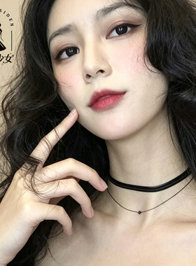 花边少女皮质choker锁骨链纯手工