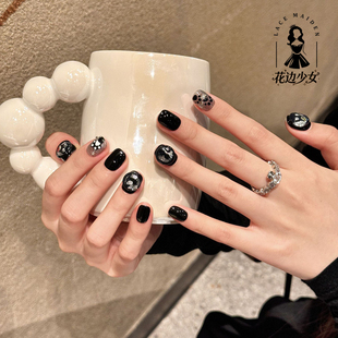 美甲贴 玻璃珠猫眼纯手工穿戴甲可爱猫咪显白通勤短款 黑猫森林