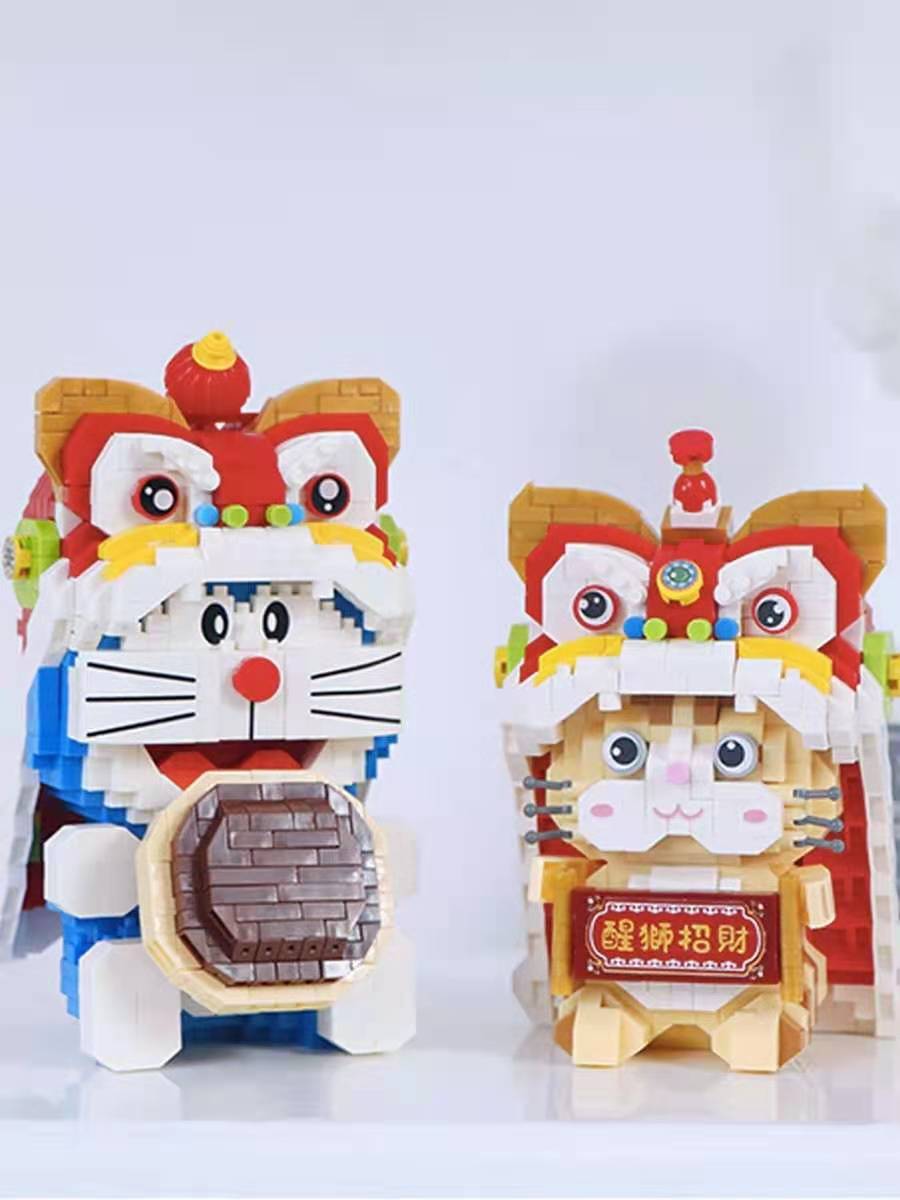 俐智loz小颗粒积木拼装玩具益智醒狮招财猫叮当微钻拼插成年高难
