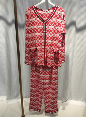 亲亲吾衣315010秋冬女喜庆红色新年结婚心形100棉开衫睡衣家居服