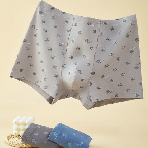 新一系YL55511新1系男士棉莱卡高腰深裆加长抗菌平角内裤3条装