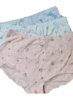 新一系XK65385新1系女士100纯棉内裤提臀印花高腰平角三角裤3条装