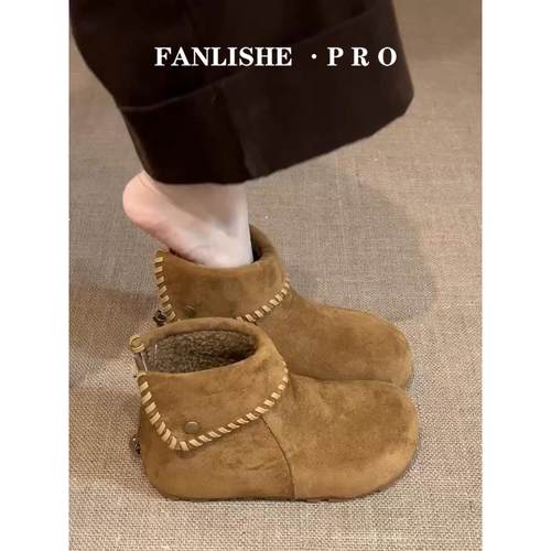 羊皮版！复古小个子内增高加绒短靴女2025新款冬季保暖勃肯鞋棉鞋