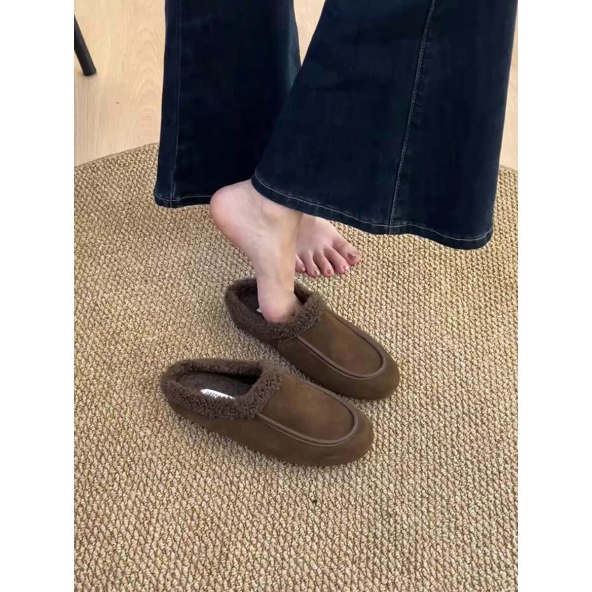 羊皮版~复古磨砂毛毛拖鞋女外穿一脚蹬懒人平底鞋包头穆勒棉拖鞋,女鞋,毛毛鞋,淘宝优惠券,粉丝福利购,淘宝优惠卷