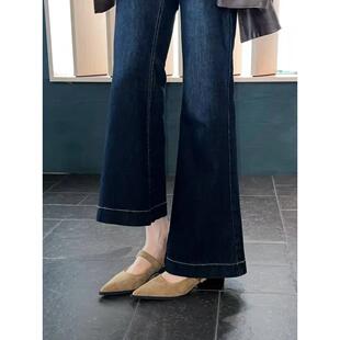 真皮2025法式绝美小单鞋女配裙子尖头浅口玛丽珍鞋粗跟5cm高跟鞋