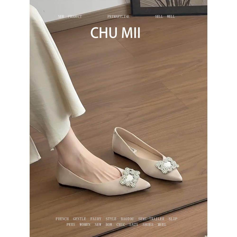 羊皮版~法式温柔水钻方扣单鞋女尖头缎面平底瓢鞋软底浅口晚晚鞋,女鞋,浅口单鞋,淘宝优惠券,粉丝福利购,淘宝优惠卷