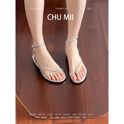 羊皮版！法式气质细带套趾平底凉鞋女夏小众简约百搭通勤罗马凉鞋